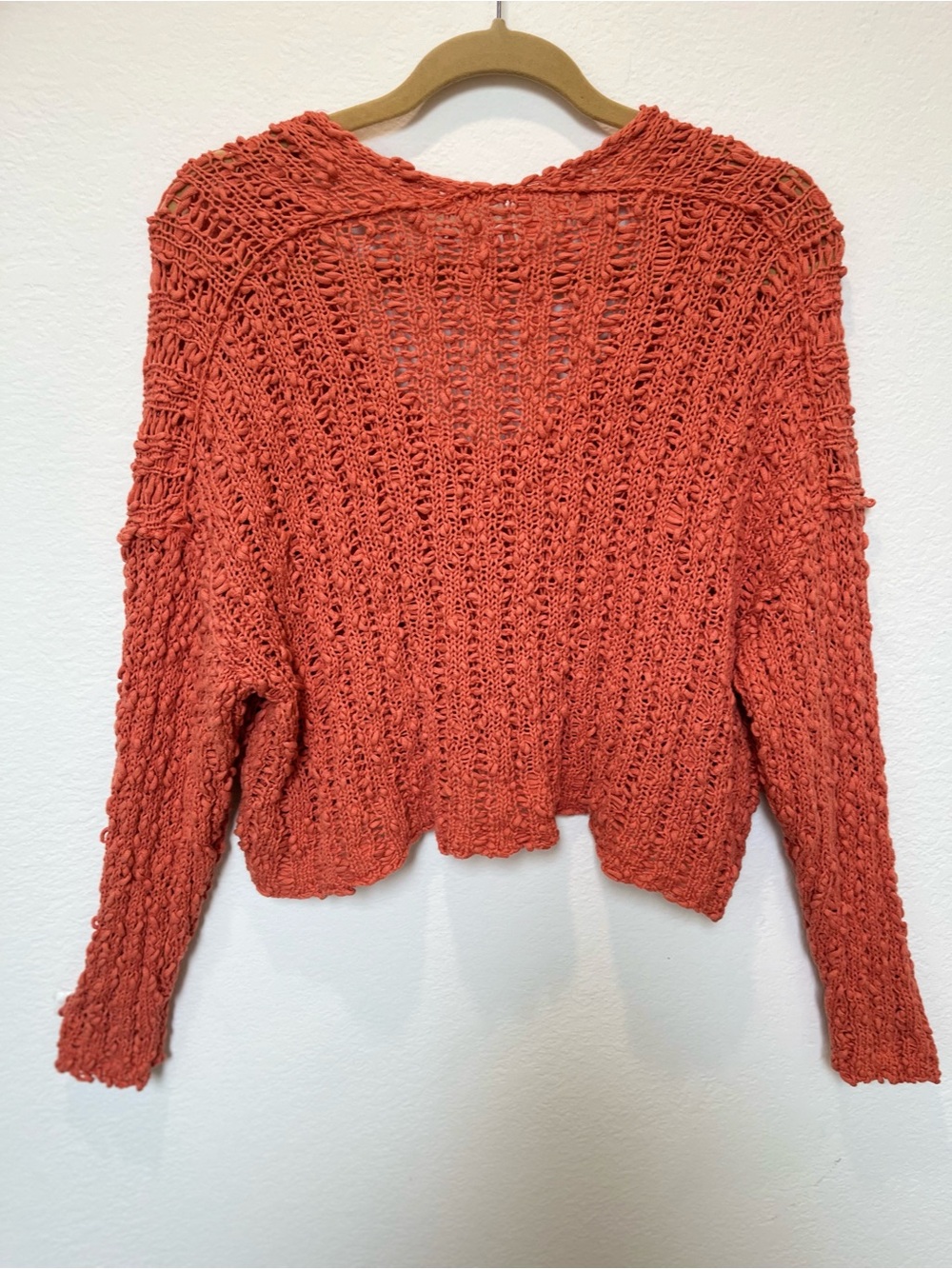 Free People Open-Knit V-Neck Oversized Cotton Sweater in Rust Orange - Picture 2 of 10
